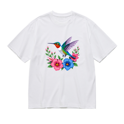 Colorful Tropical Floral Hummingbird Plus Size Women Tee