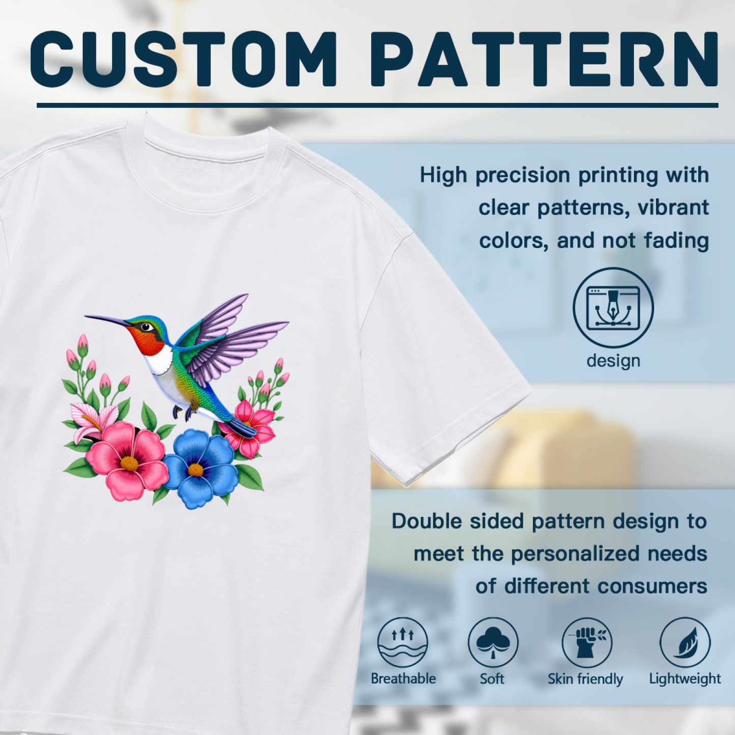 Colorful Tropical Floral Hummingbird Plus Size Women Tee