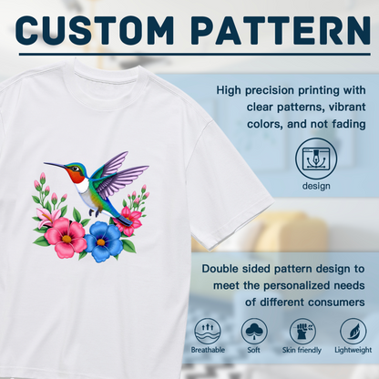 Colorful Tropical Floral Hummingbird Plus Size Women Tee