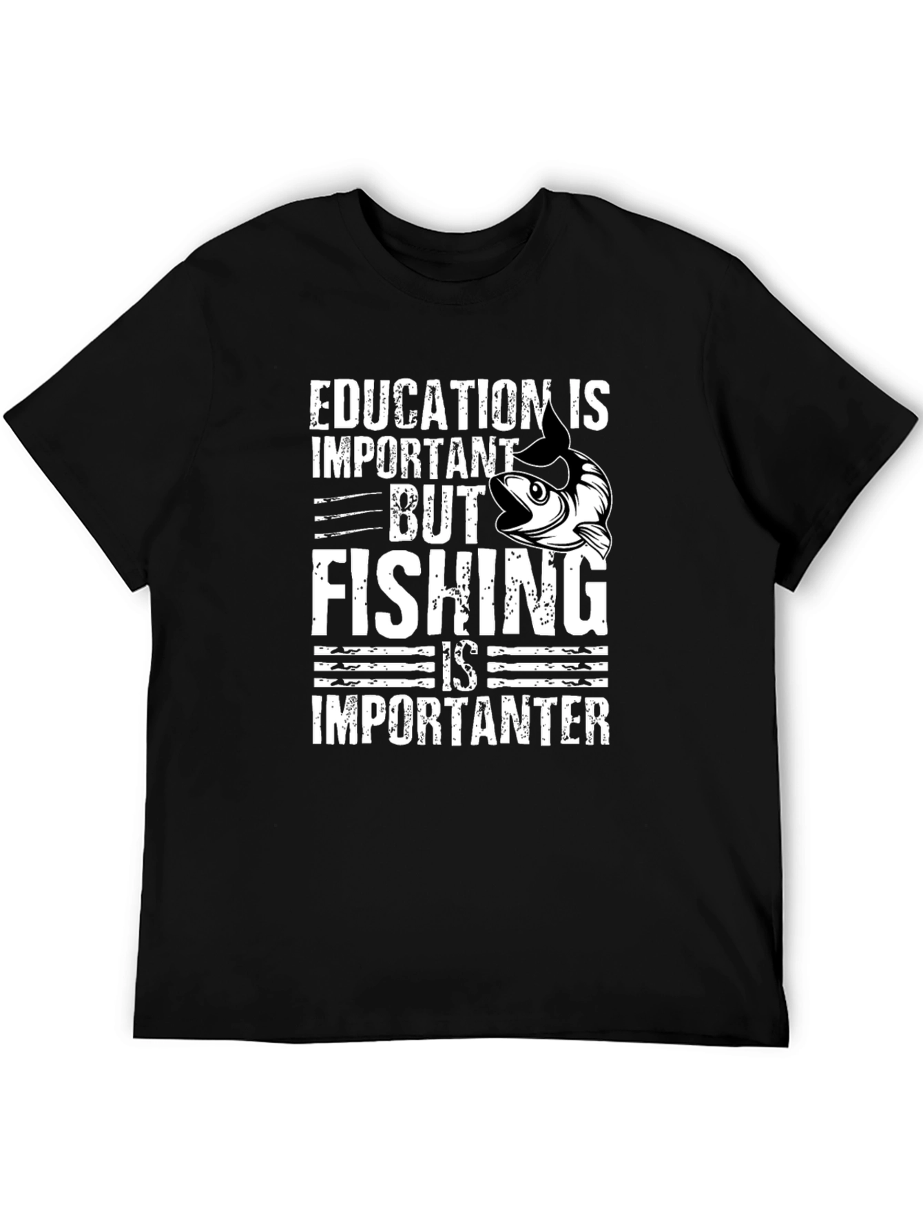 Education vs Fishing Graphic Tee - Black