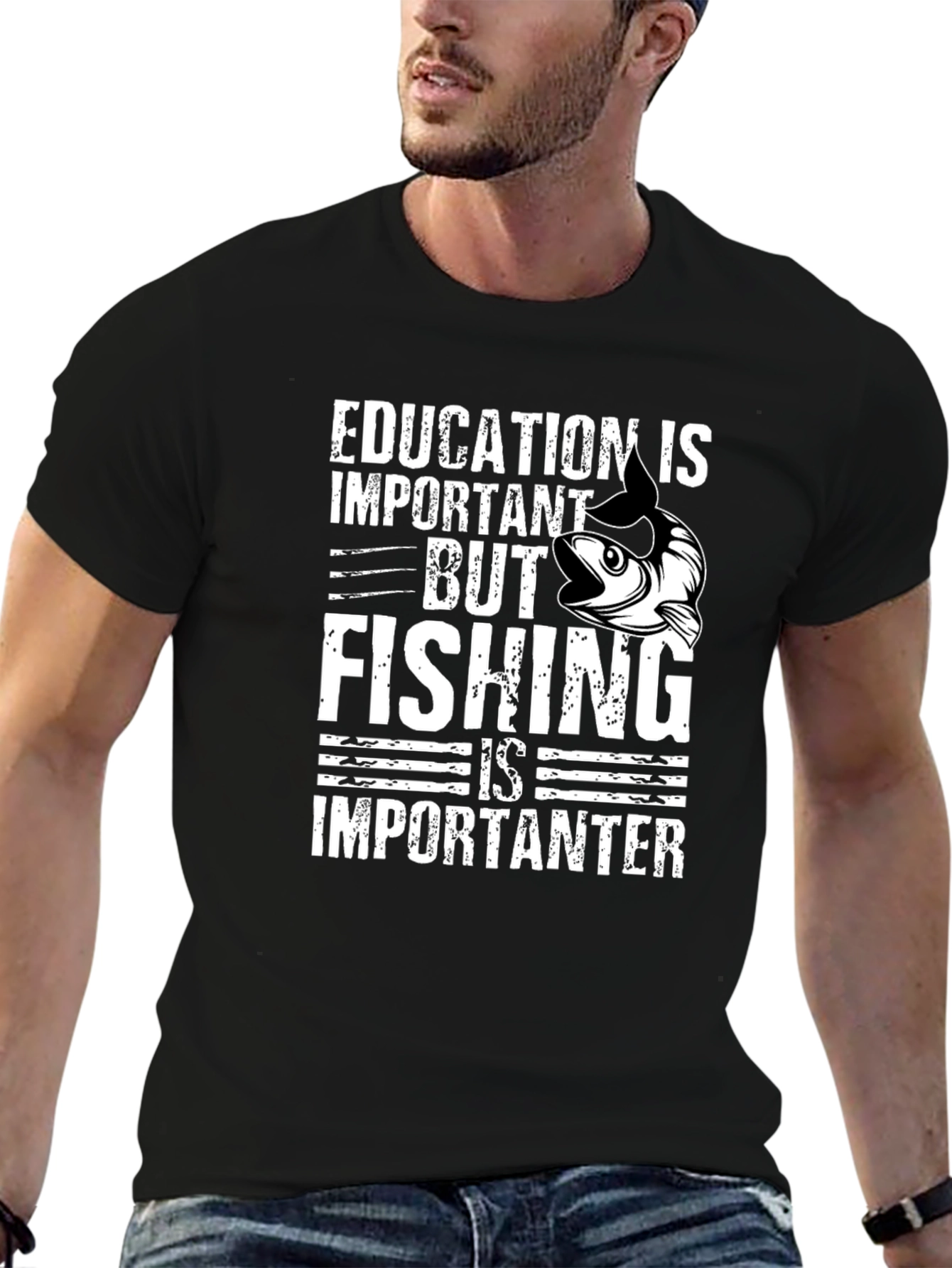Education vs Fishing Graphic Tee - Black