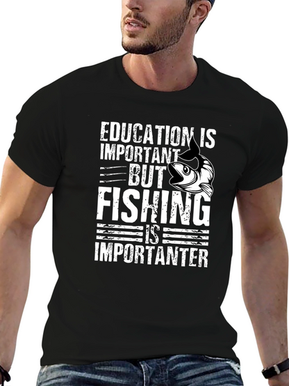 Education vs Fishing Graphic Tee - Black