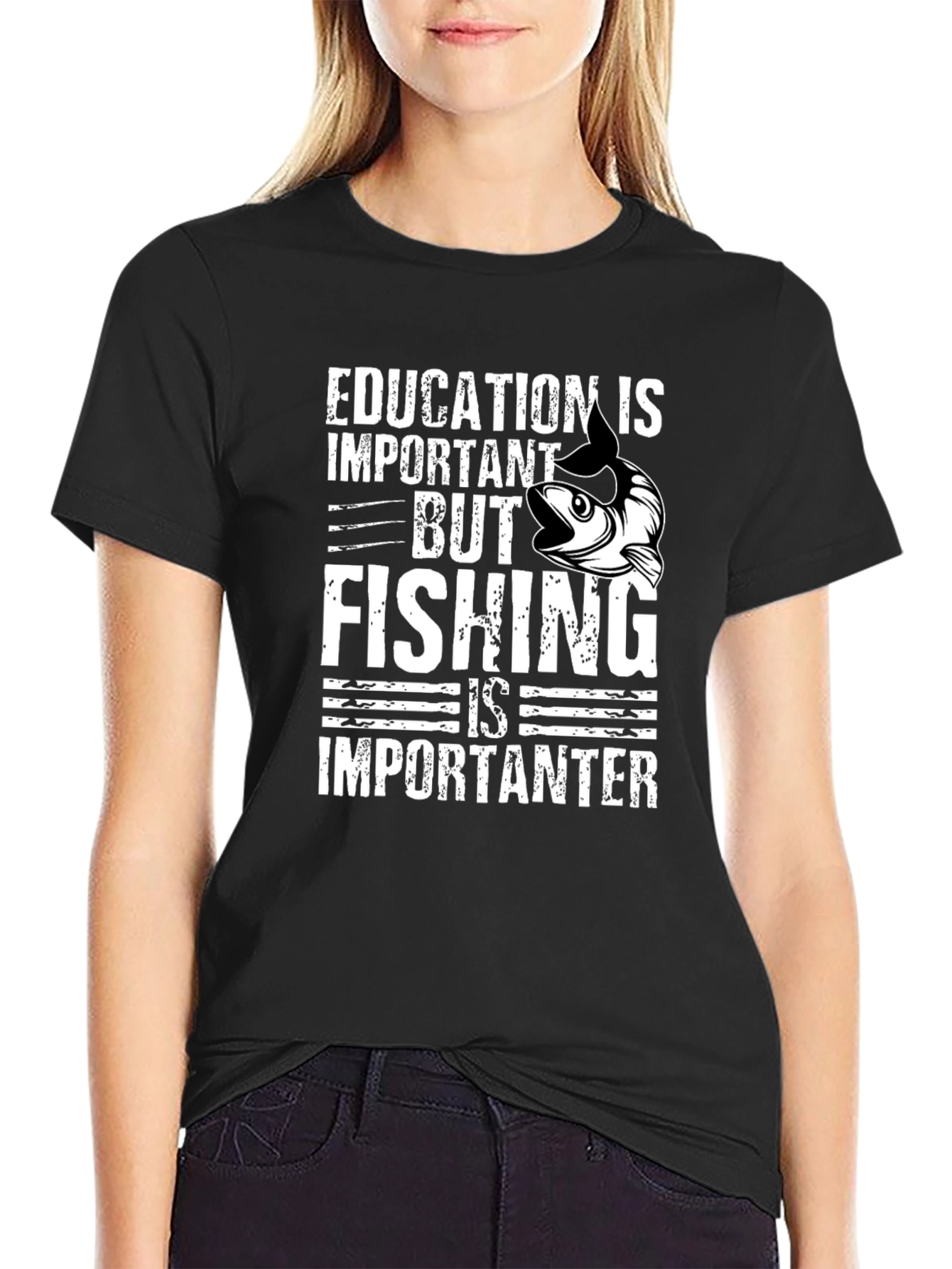 Education vs Fishing Graphic Tee - Black