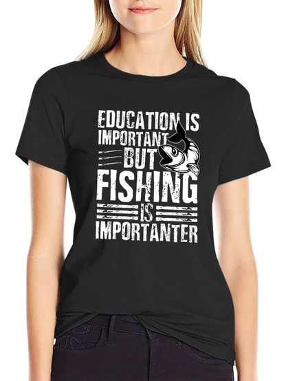 Education vs Fishing Graphic Tee - Black