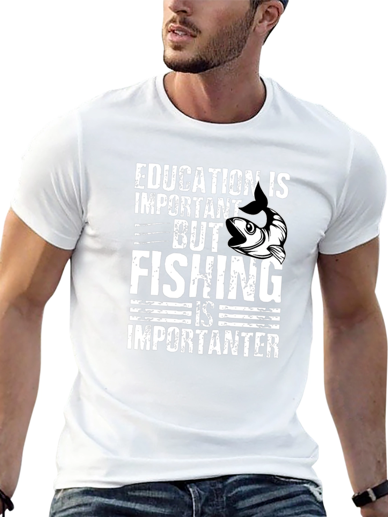 Education vs Fishing Graphic Tee - Black