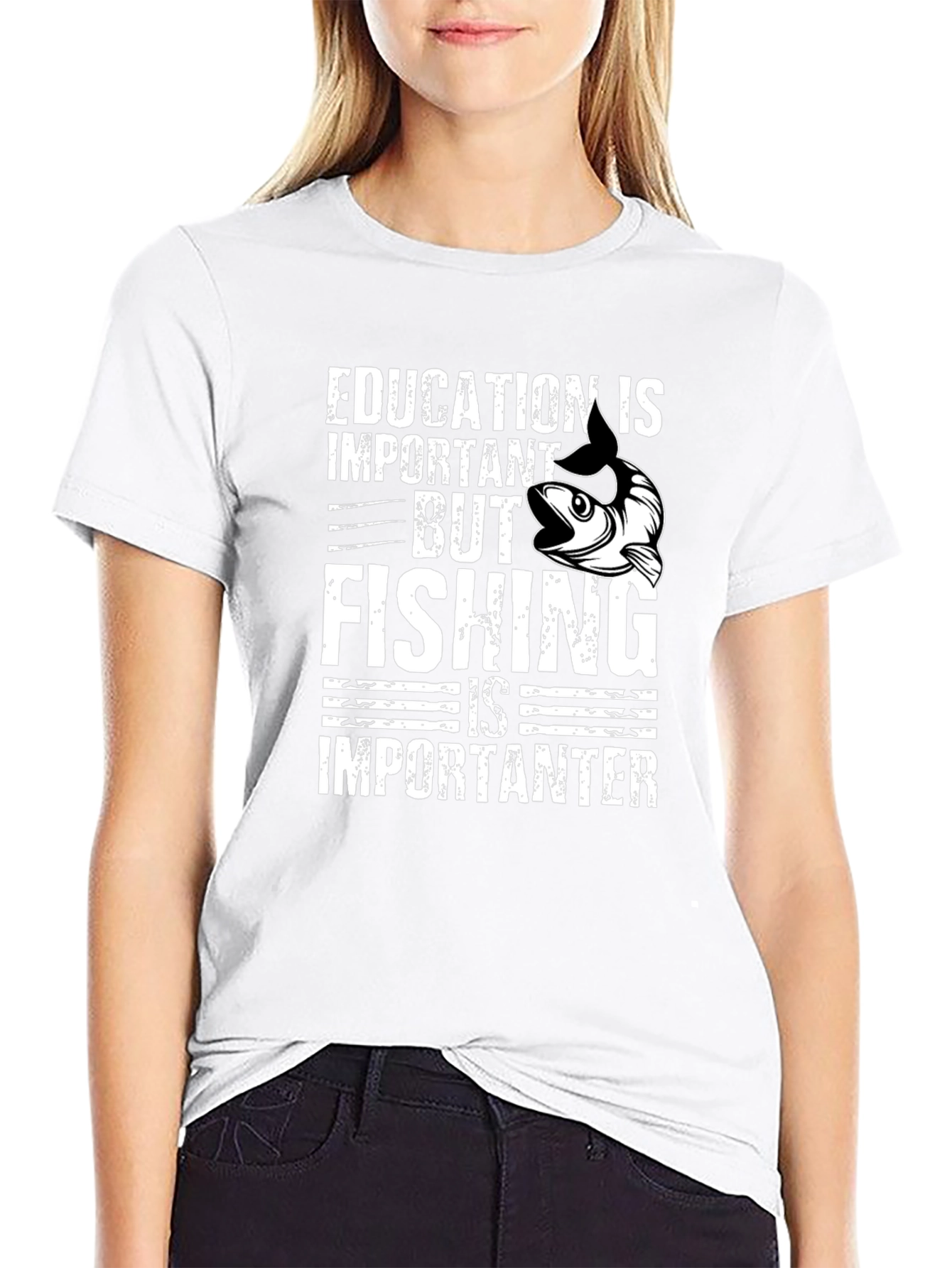 Education vs Fishing Graphic Tee - Black