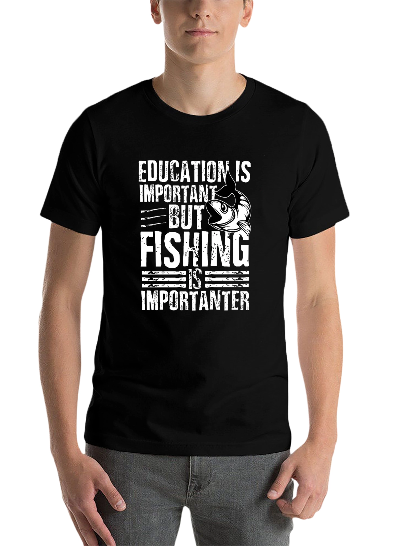 Education vs Fishing Graphic Tee - Black