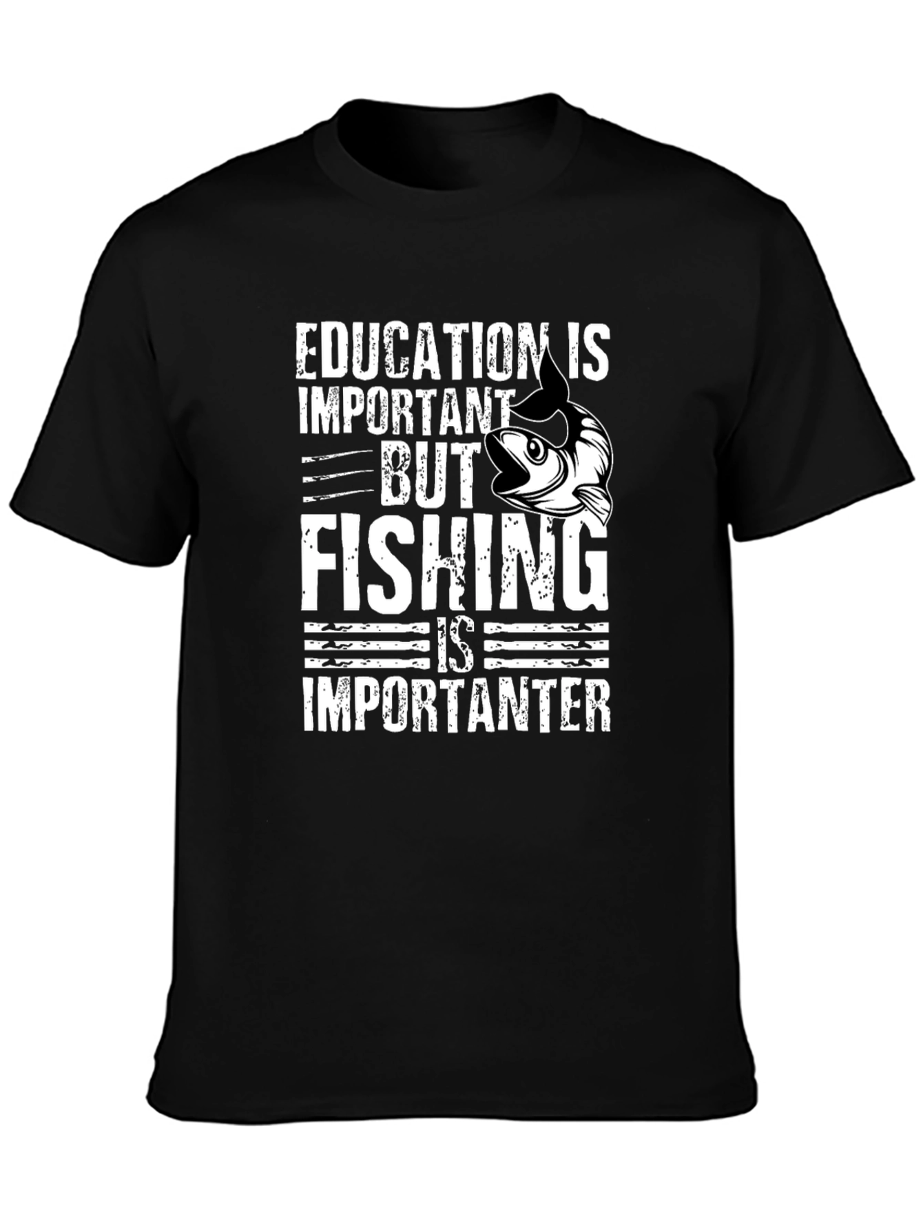 Education vs Fishing Graphic Tee - Black