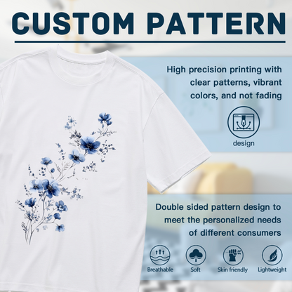 Elegant Ink Blue Watercolor Floral Curvy Ladies Tee