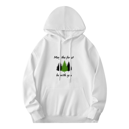 May The Forest Be With You Pine Tree White Hoodie, Cozy Nature Style Top