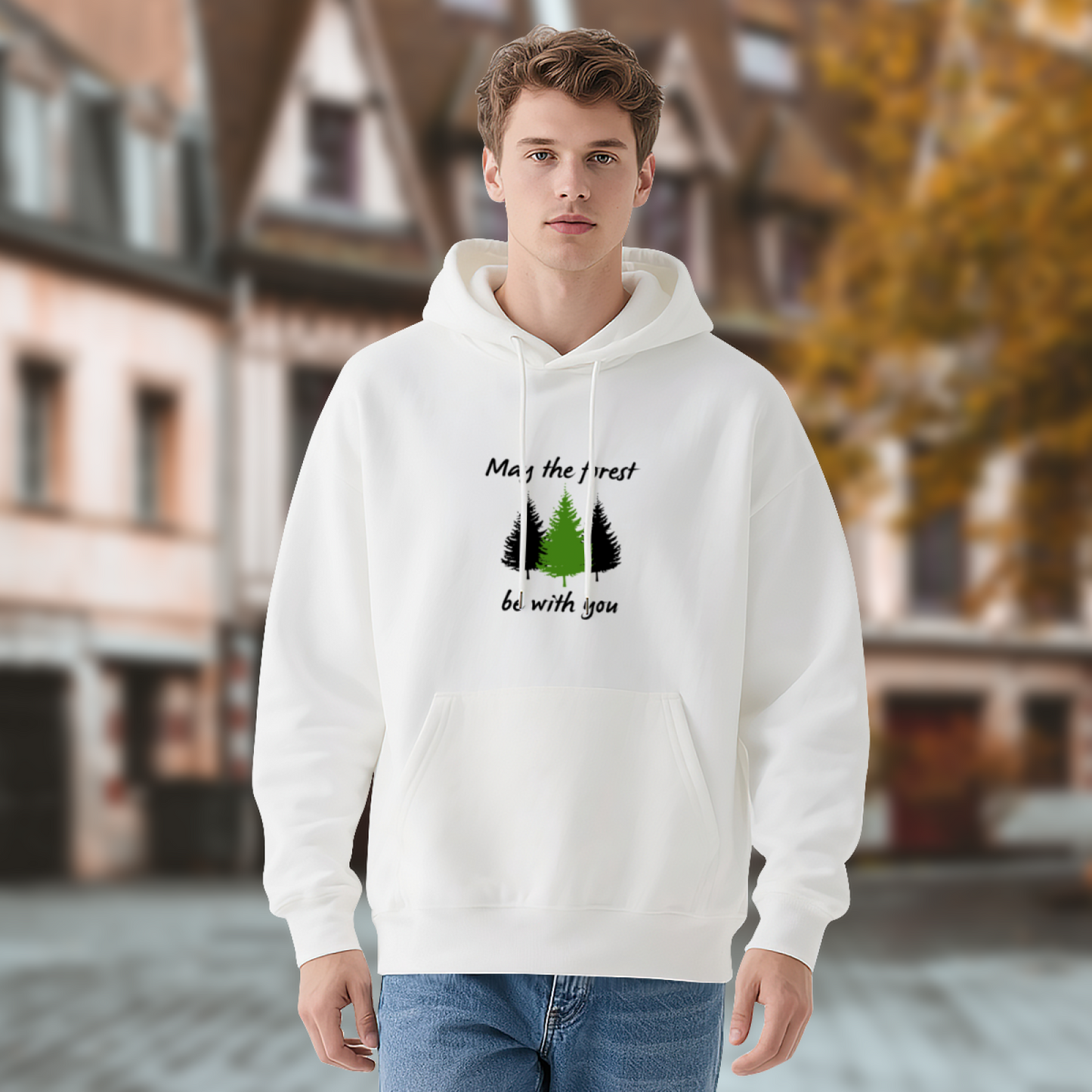 May The Forest Be With You Pine Tree White Hoodie, Cozy Nature Style Top