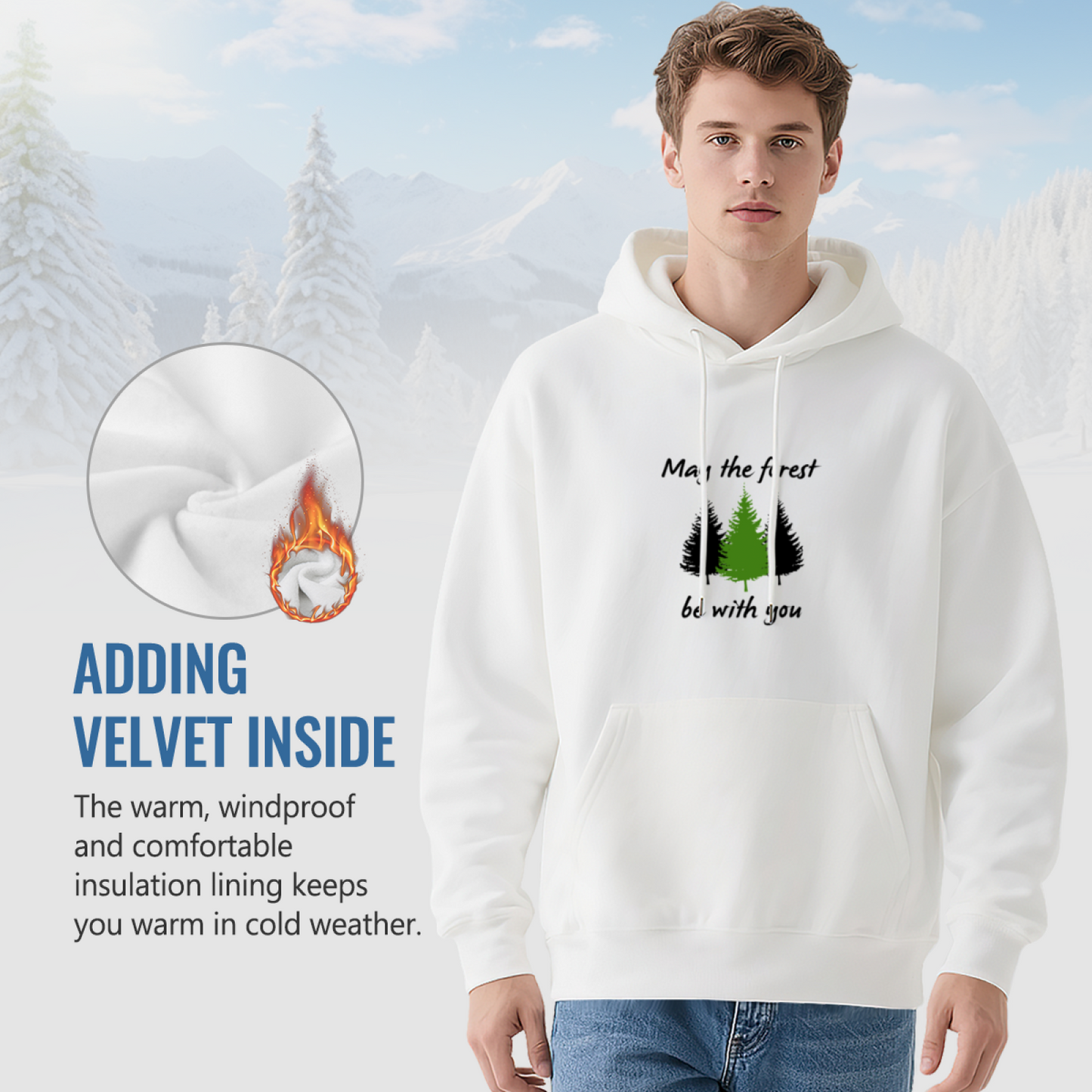 May The Forest Be With You Pine Tree White Hoodie, Cozy Nature Style Top