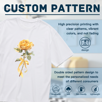 Soft Yellow Single Rose With Bow Elegant Plus Size Women¡¯s White T-Shirt