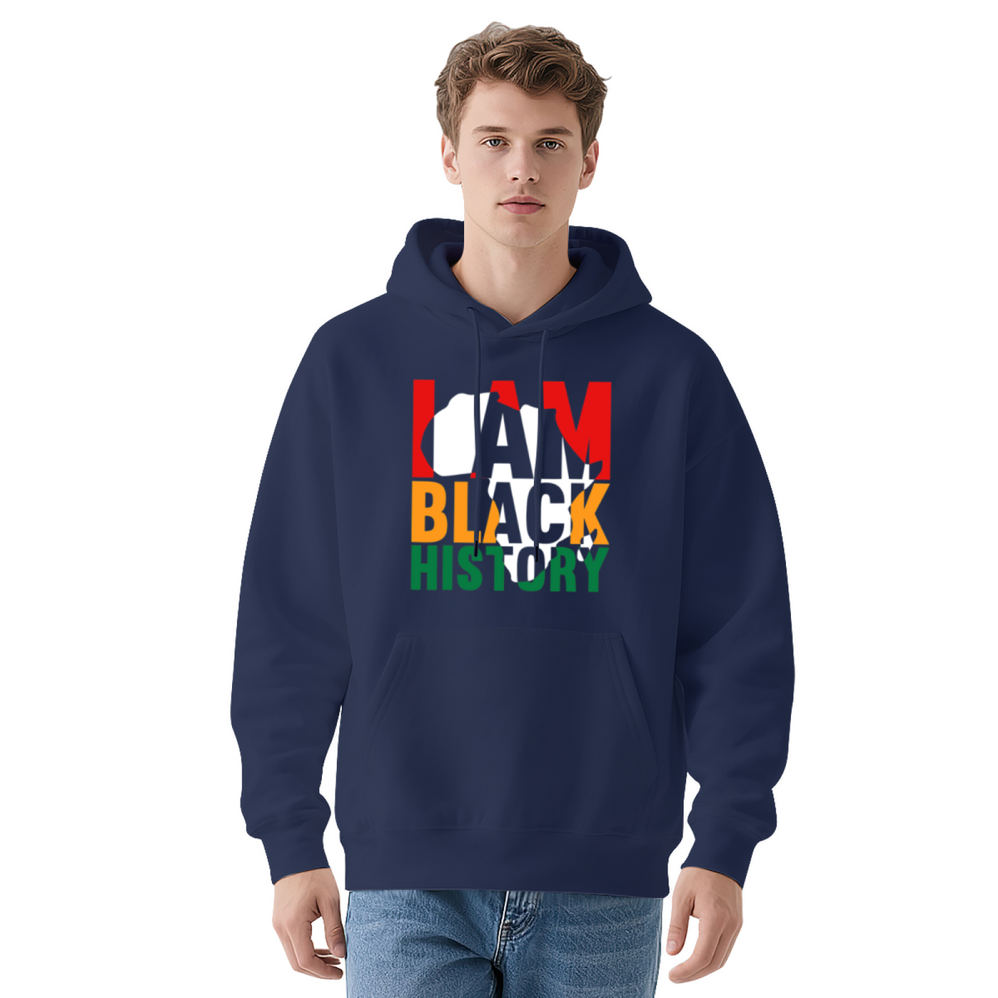 Pan African I AM BLACK HISTORY Navy Hoodie, Unisex Comfort Heritage Sweatshirt
