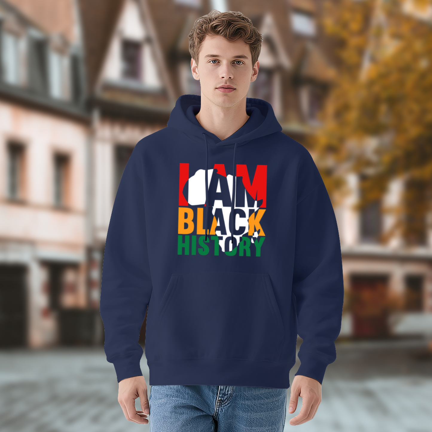 Pan African I AM BLACK HISTORY Navy Hoodie, Unisex Comfort Heritage Sweatshirt