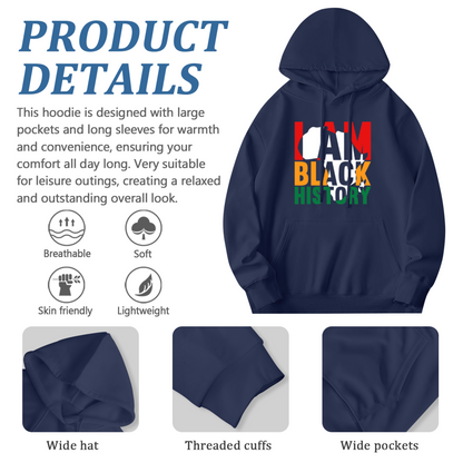 Pan African I AM BLACK HISTORY Navy Hoodie, Unisex Comfort Heritage Sweatshirt