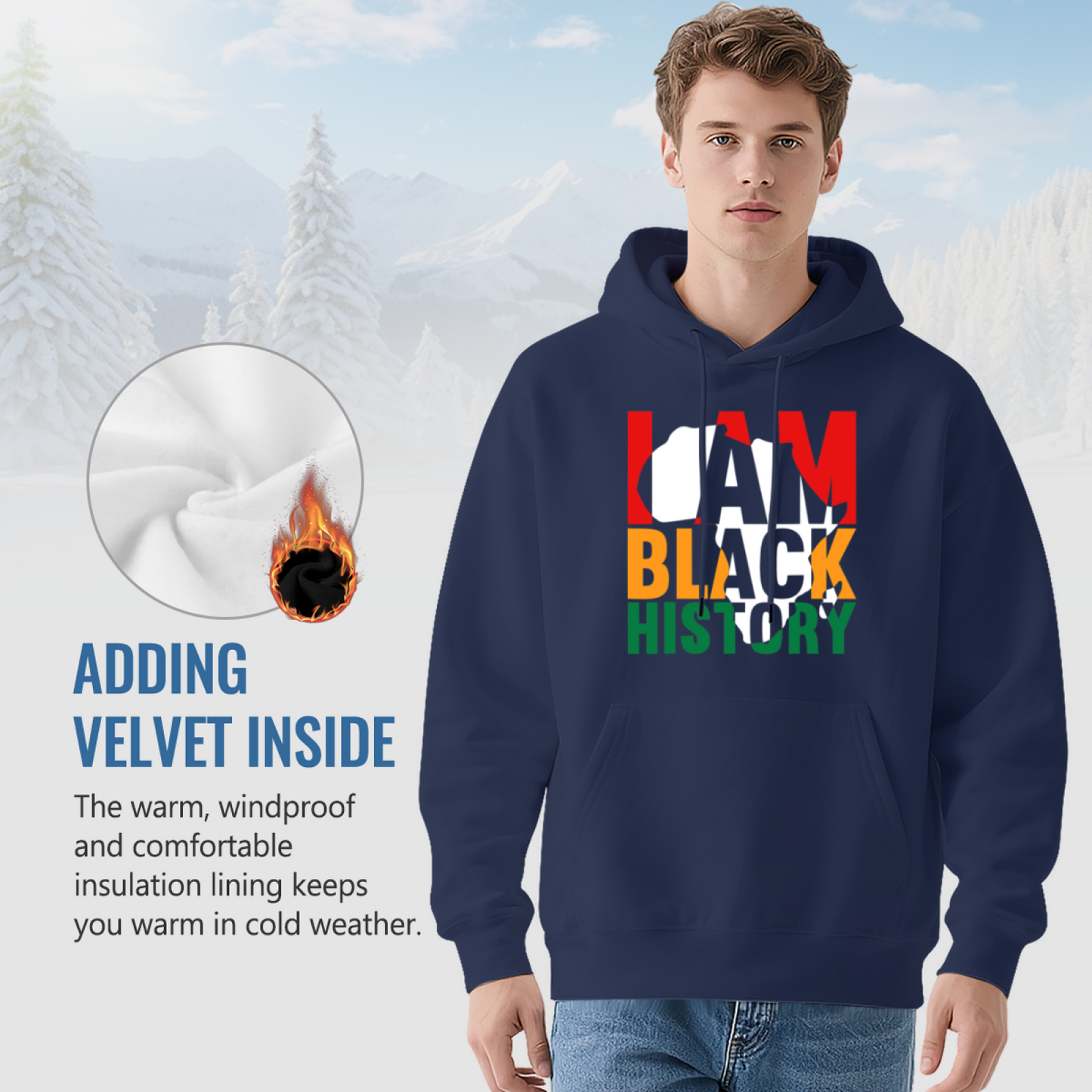 Pan African I AM BLACK HISTORY Navy Hoodie, Unisex Comfort Heritage Sweatshirt