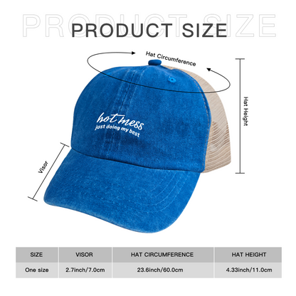 Hot Mess Just Doing My Best Funny Script Blue Mesh Trucker Hat ¨C Relatable Daily Life Cap