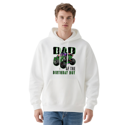 Dad Of The Birthday Boy Monster Truck White Hoodie, Men¡¯s Comfort Birthday Outfit