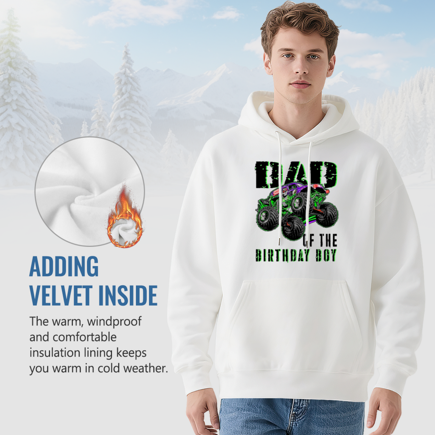 Dad Of The Birthday Boy Monster Truck White Hoodie, Men¡¯s Comfort Birthday Outfit