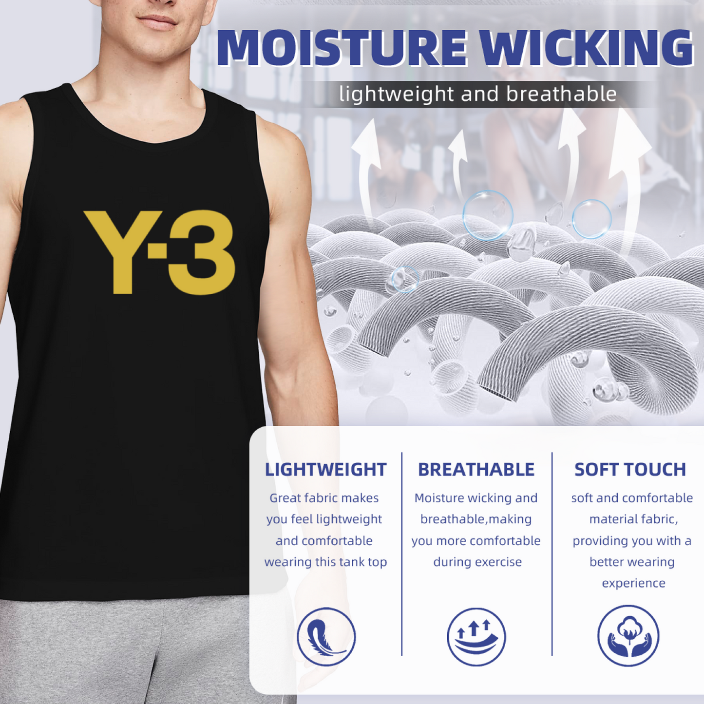 Minimalist Gold Y?3 Brand Logo Simple Men Muscle Tank Top