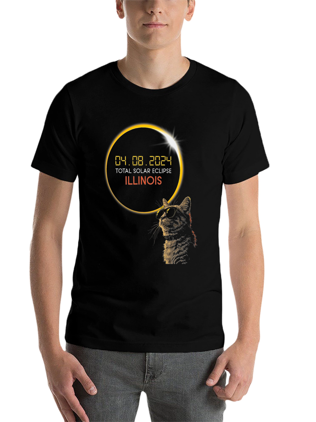 Total Solar Eclipse Illinois 2024 Cat T-Shirt