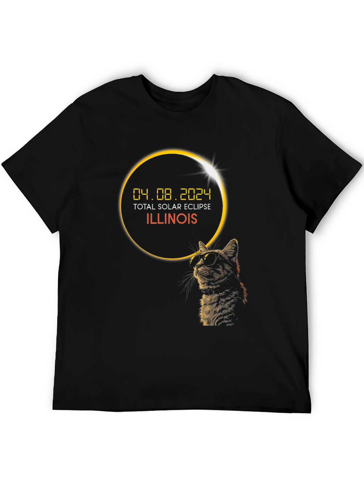 Total Solar Eclipse Illinois 2024 Cat T-Shirt