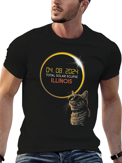 Total Solar Eclipse Illinois 2024 Cat T-Shirt