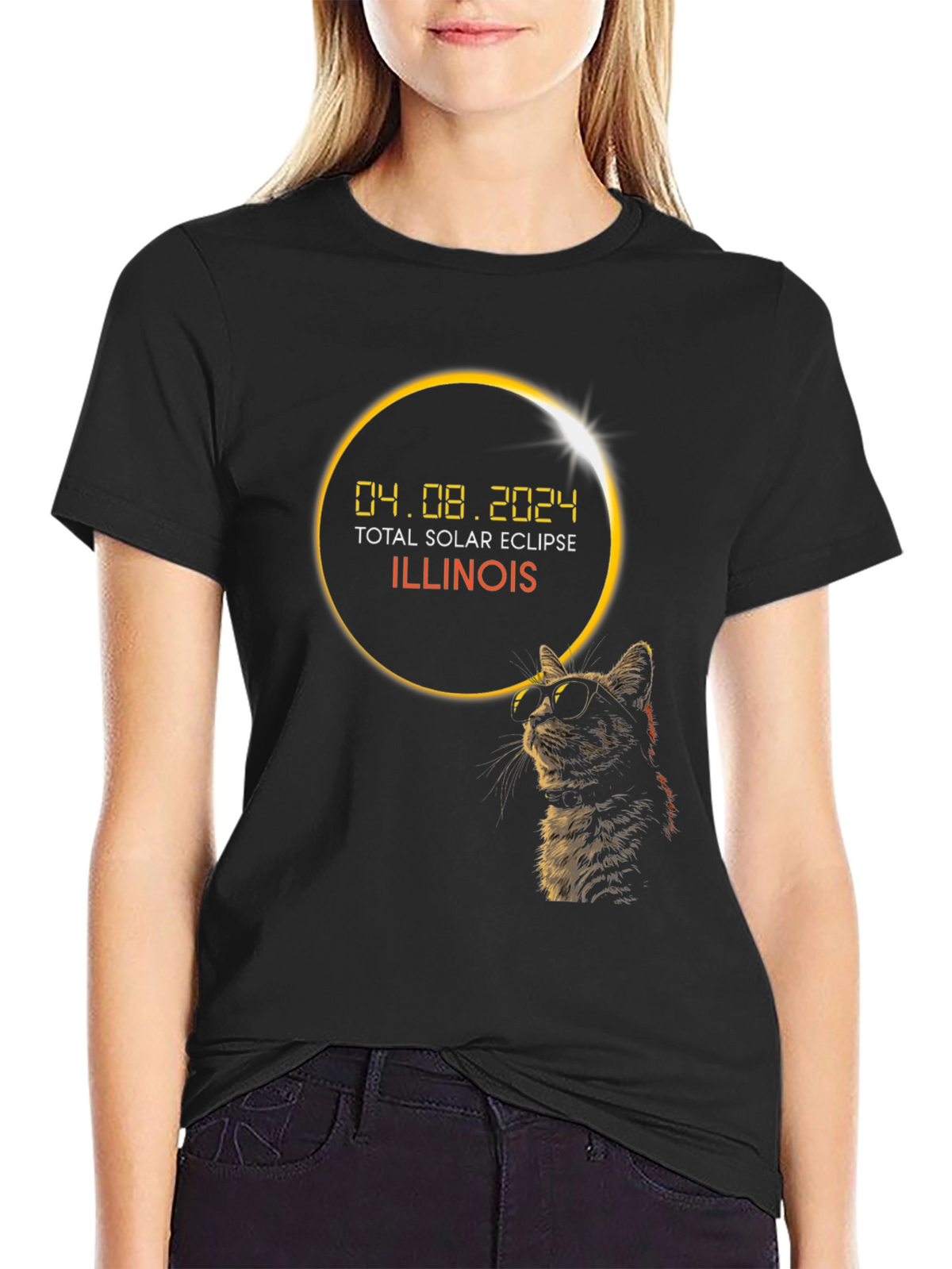 Total Solar Eclipse Illinois 2024 Cat T-Shirt