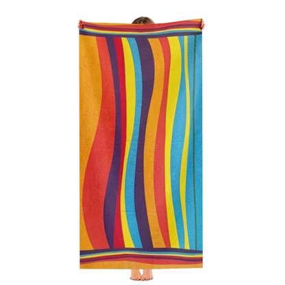 Vibrant Rainbow Curved Stripe Beach Towel, Ultra Fluffy Soft & Powerful Absorption, Full Multiple Length Specs for Bright, Comfortable Beach & Pool Days