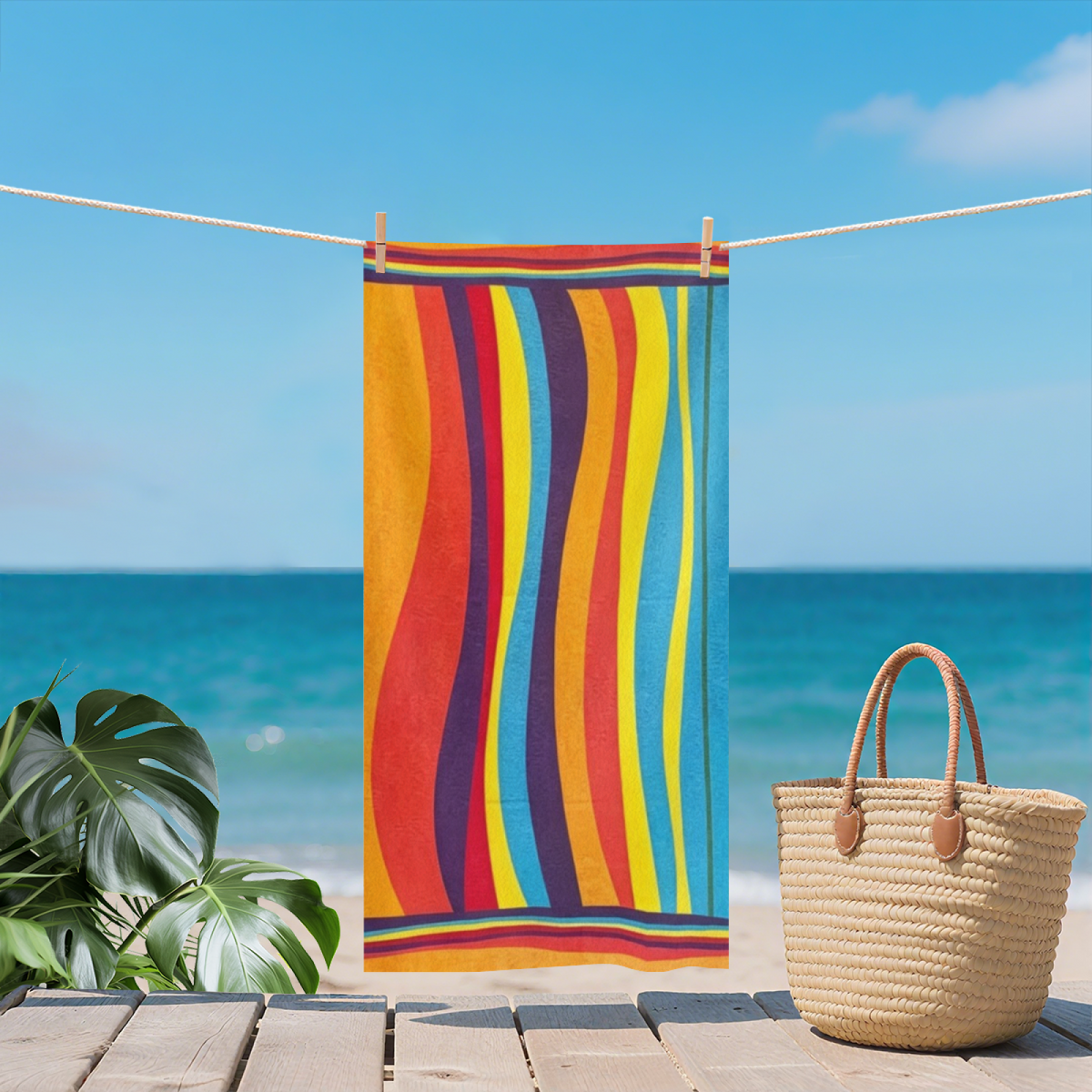 Vibrant Rainbow Curved Stripe Beach Towel, Ultra Fluffy Soft & Powerful Absorption, Full Multiple Length Specs for Bright, Comfortable Beach & Pool Days