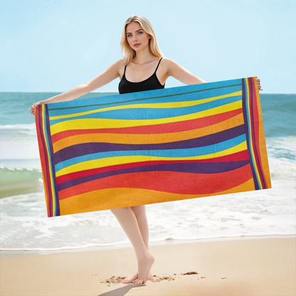 Vibrant Rainbow Curved Stripe Beach Towel, Ultra Fluffy Soft & Powerful Absorption, Full Multiple Length Specs for Bright, Comfortable Beach & Pool Days