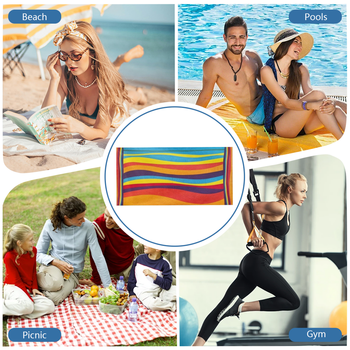 Vibrant Rainbow Curved Stripe Beach Towel, Ultra Fluffy Soft & Powerful Absorption, Full Multiple Length Specs for Bright, Comfortable Beach & Pool Days