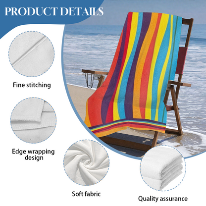 Vibrant Rainbow Curved Stripe Beach Towel, Ultra Fluffy Soft & Powerful Absorption, Full Multiple Length Specs for Bright, Comfortable Beach & Pool Days