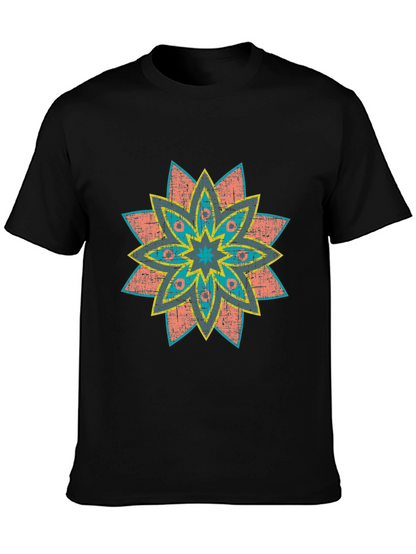 Retro Floral Print Black T-Shirt