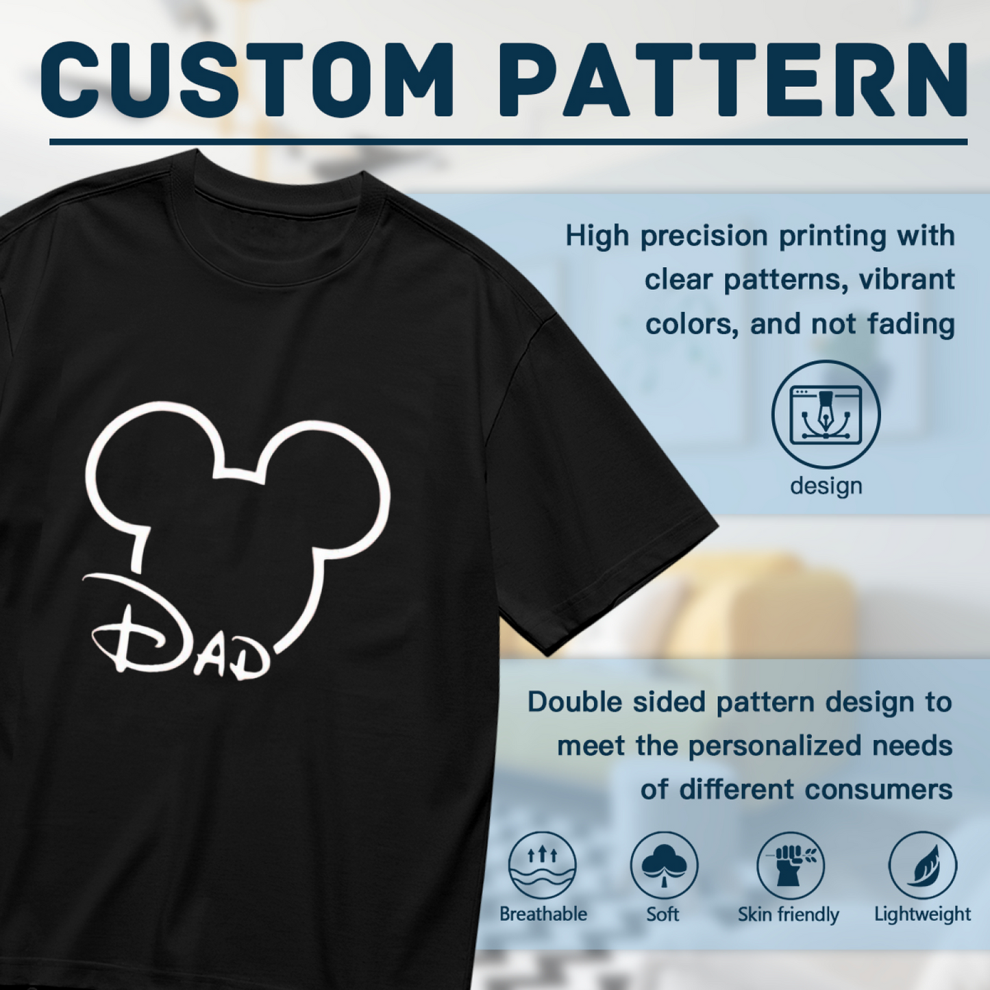 Minimal Mickey Mouse Outline DAD Disney Vibe Plus Size Women Printed T-Shirt