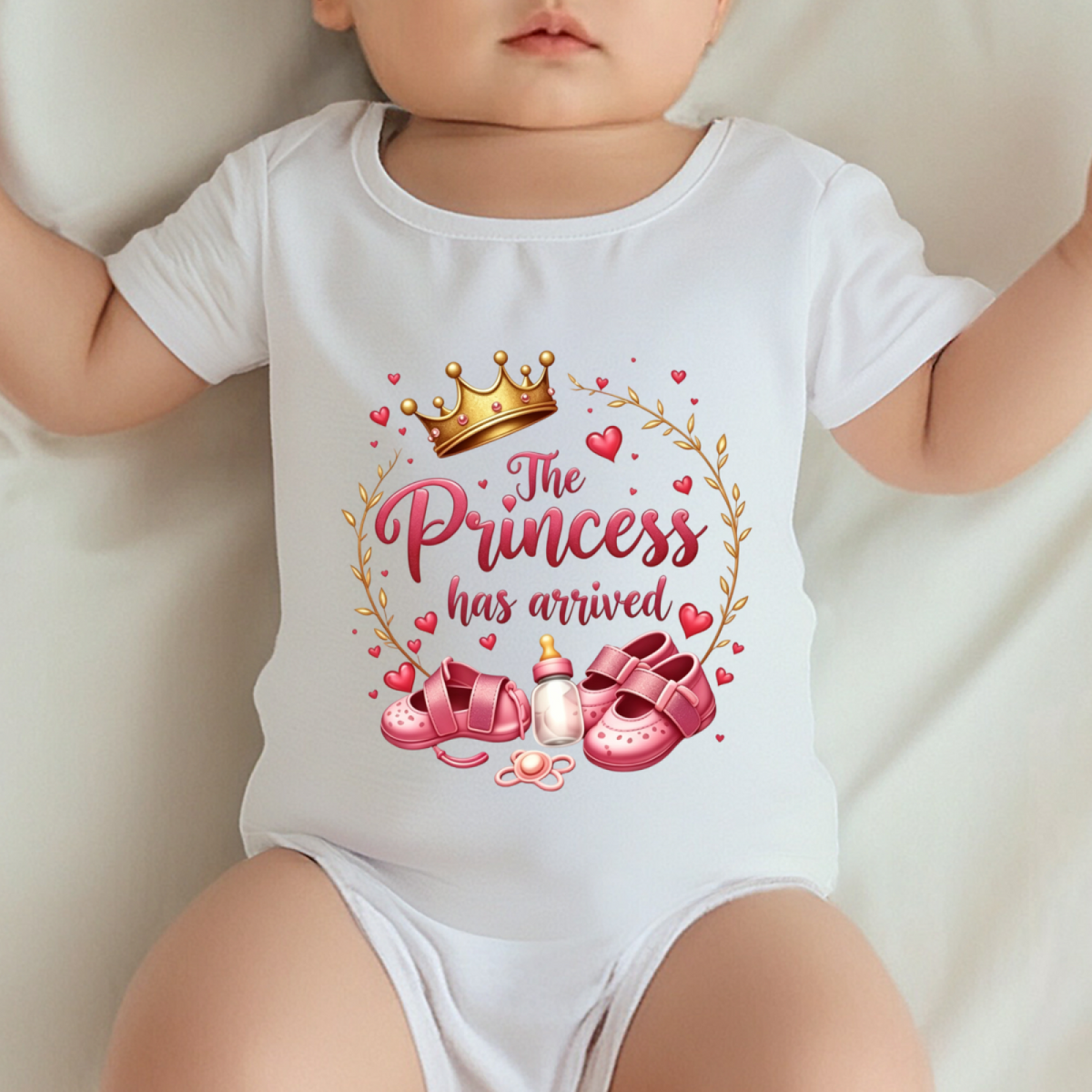 The Princess Has Arrived Cute Crown Baby Shoes Bottle Girl Bodysuit