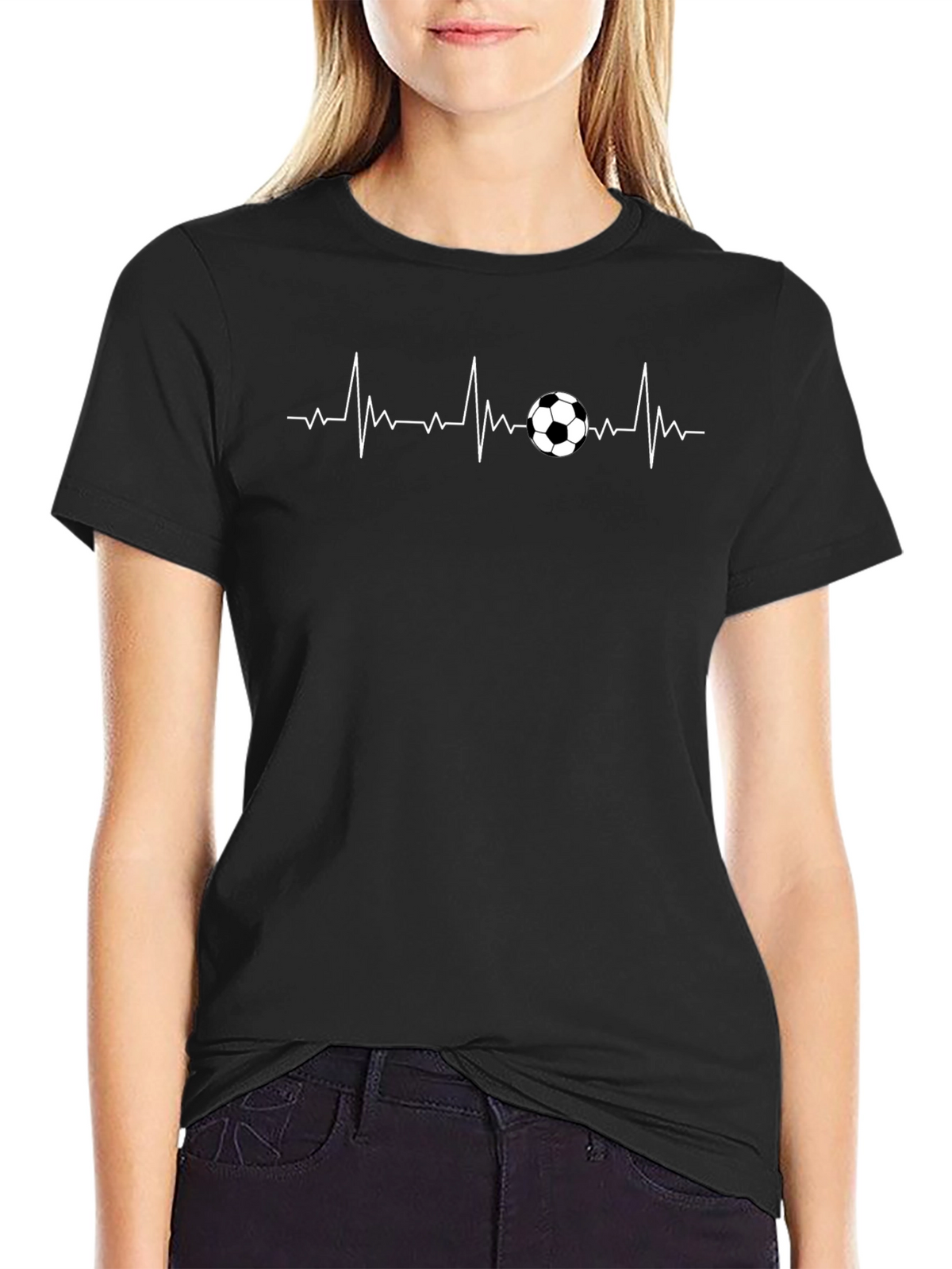 Soccer Heartbeat T-Shirt - Black Sporty Casual