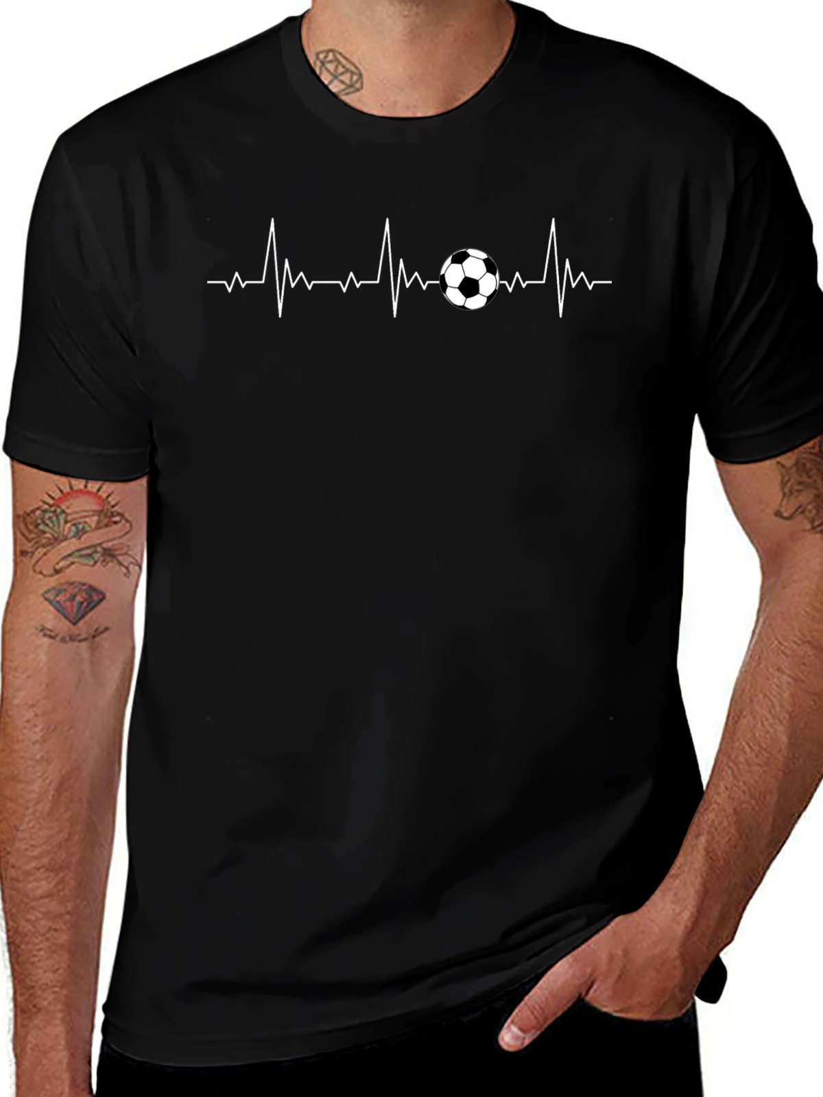 Soccer Heartbeat T-Shirt - Black Sporty Casual