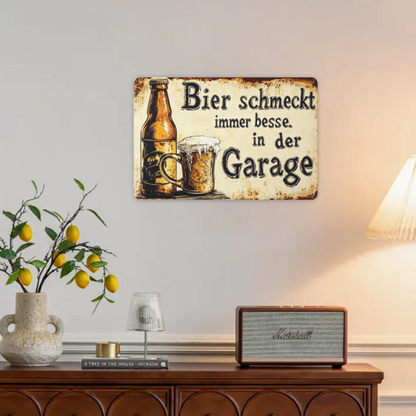 Garage Beer Lover Vintage German Metal Plate