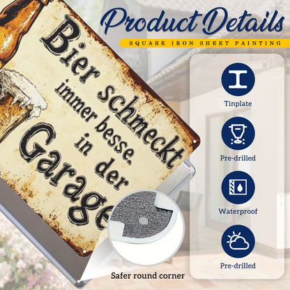 Garage Beer Lover Vintage German Metal Plate