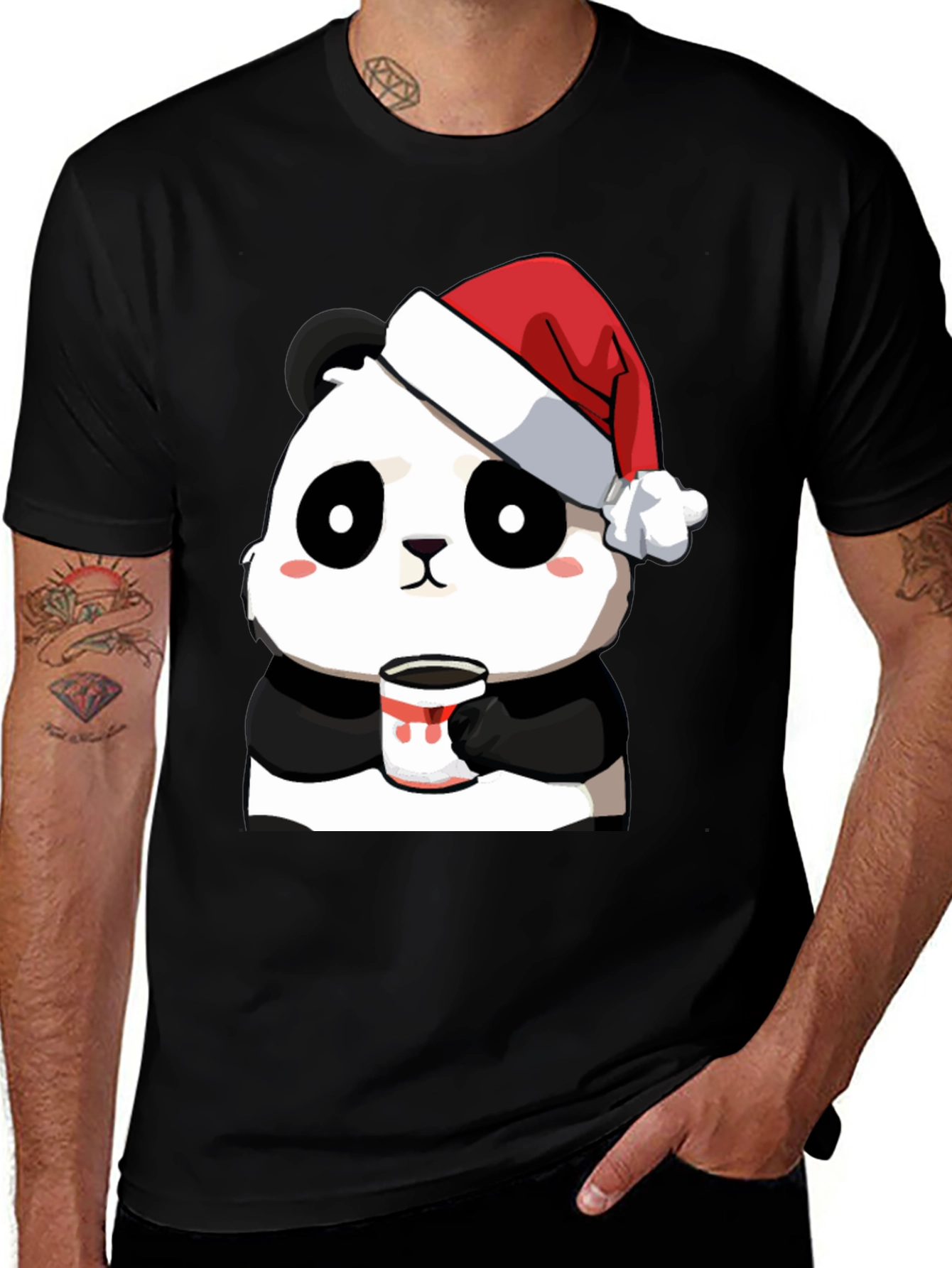 Cute Panda Santa Hat Coffee Mug Graphic T-Shirt