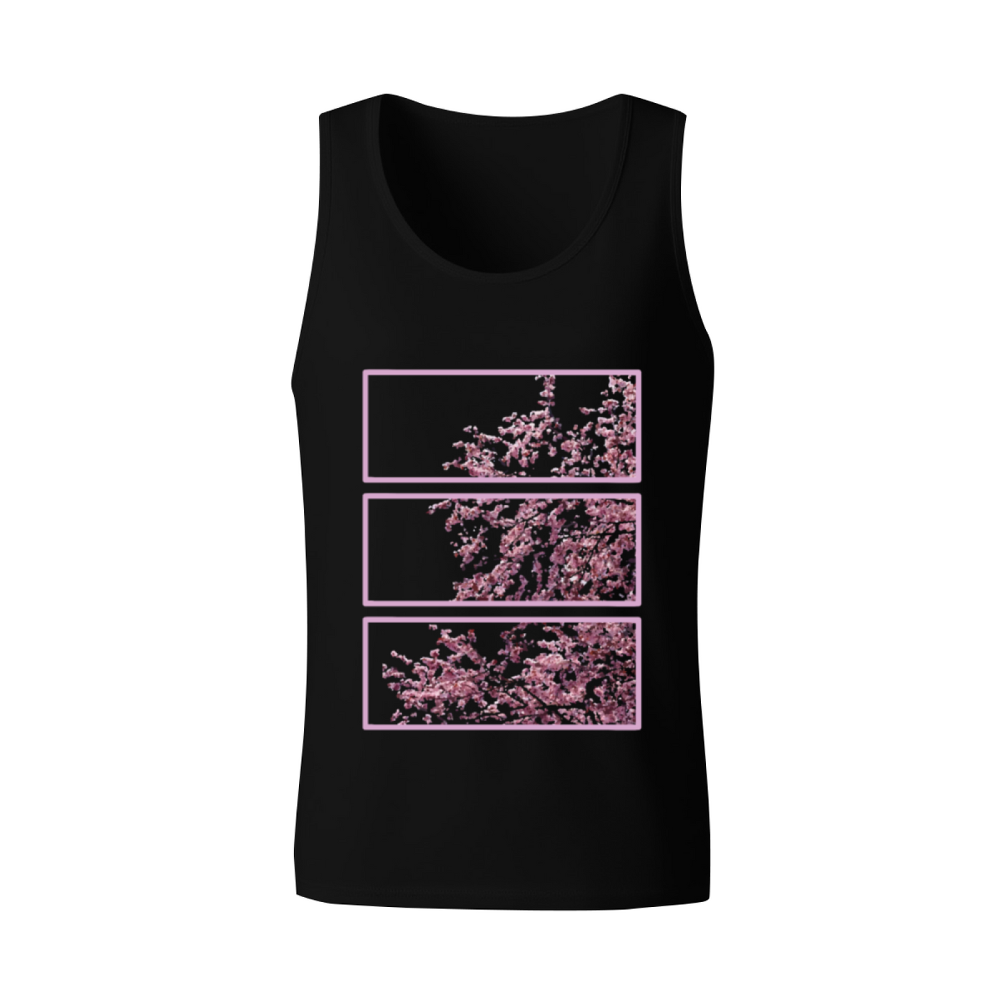 Aesthetic Pink Cherry Blossom Three Panel Art Mens Tank Top