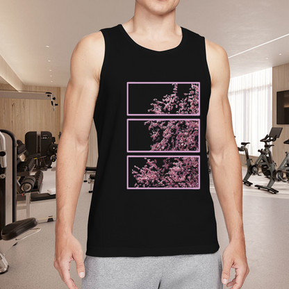 Aesthetic Pink Cherry Blossom Three Panel Art Mens Tank Top