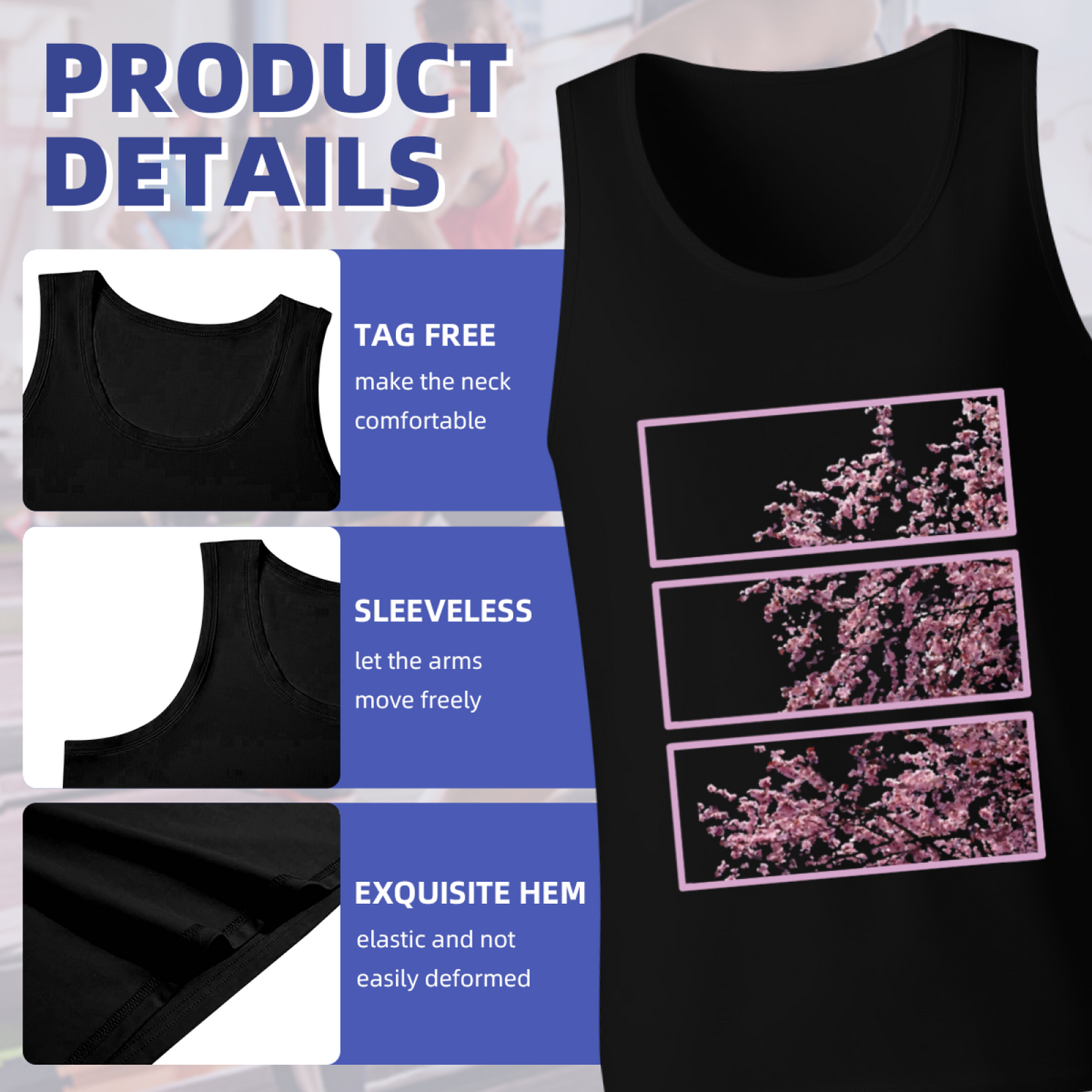 Aesthetic Pink Cherry Blossom Three Panel Art Mens Tank Top