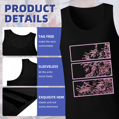 Aesthetic Pink Cherry Blossom Three Panel Art Mens Tank Top