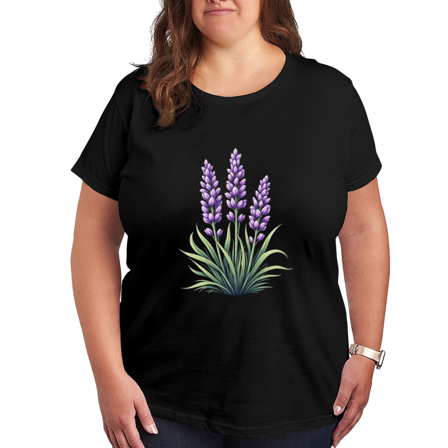 Soft Watercolor Lavender Floral Curvy Women T-Shirt