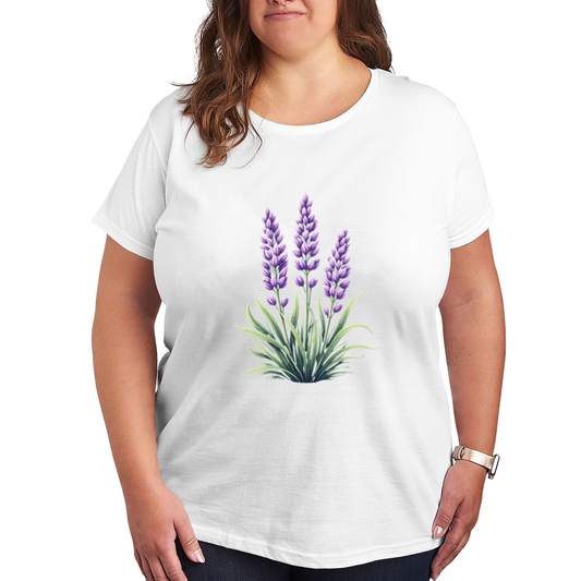 Soft Watercolor Lavender Floral Curvy Women T-Shirt