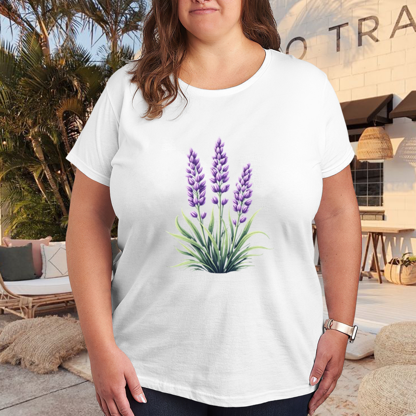 Soft Watercolor Lavender Floral Curvy Women T-Shirt
