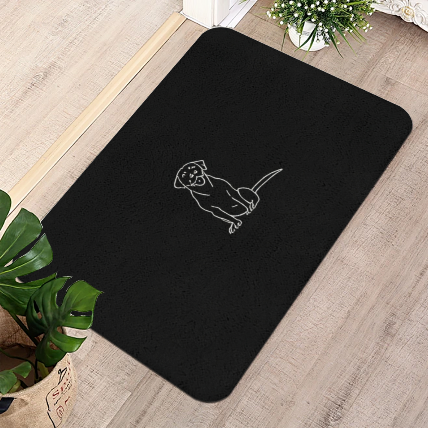 Single Line Labrador Sketch Black Diatom Mat | Simple Dog Silicone Bathroom Doormat